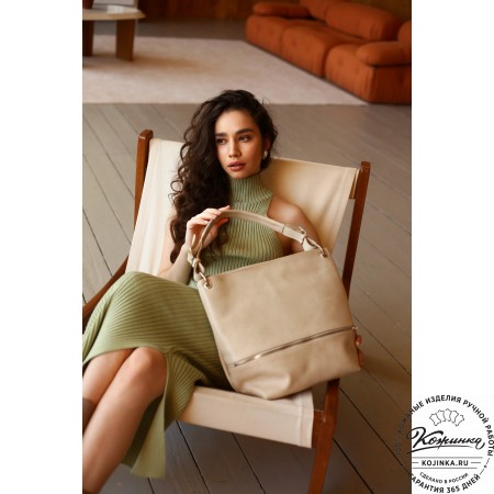  Кожаная женская сумка "Бэлла" (бежевая гладкая кожа)